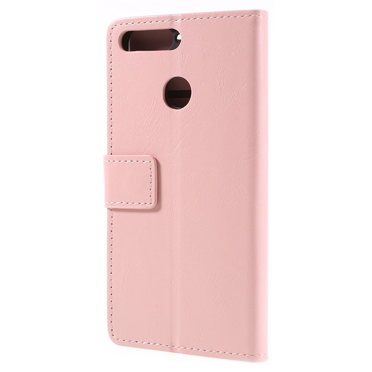 Crazy Horse Leather Wallet Case for Huawei Honor 7A (with Fingerprint Sensor) / Enjoy 8E / Honor 7A Pro - Pink-3