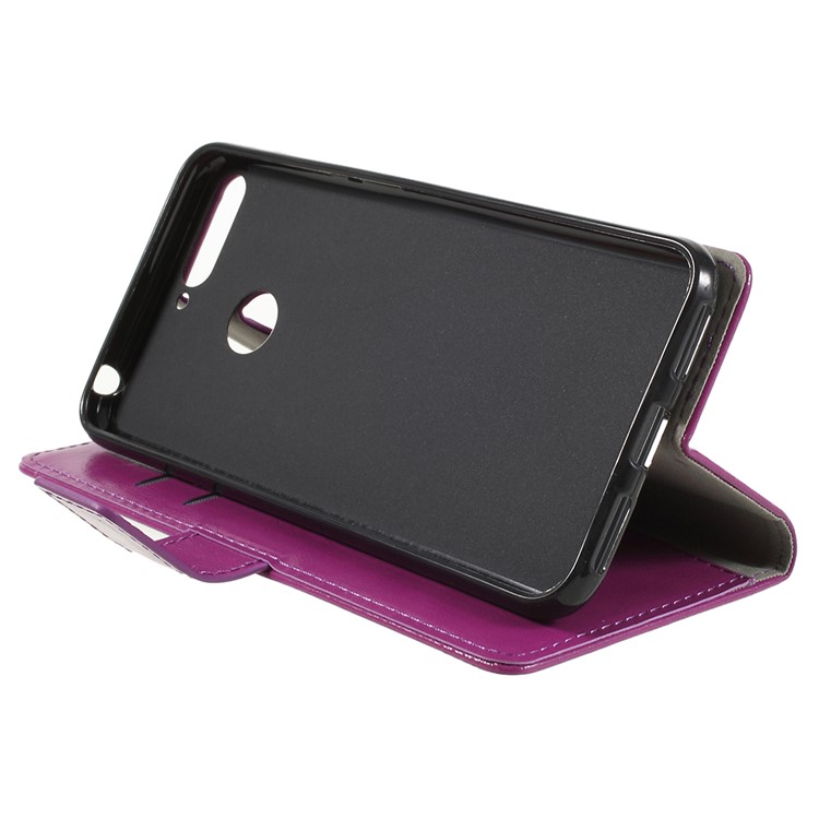Crazy Horse Leather Wallet Shell Case for Huawei Honor 7A (with Fingerprint Sensor) / Enjoy 8E / Honor 7A Pro - Purple-4