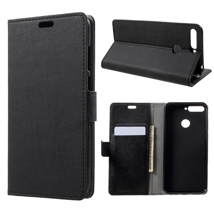 Wallet Stand Magnetic Flip Leather Phone Case for Huawei Honor 7A (with Fingerprint Sensor)/Honor 7A Pro/Enjoy 8e - Black-1