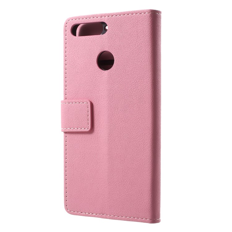 Wallet Stand Magnetic Flip Leather Phone Casing for Huawei Honor 7A (with Fingerprint Sensor)/Honor 7A Pro/Enjoy 8e - Pink-2