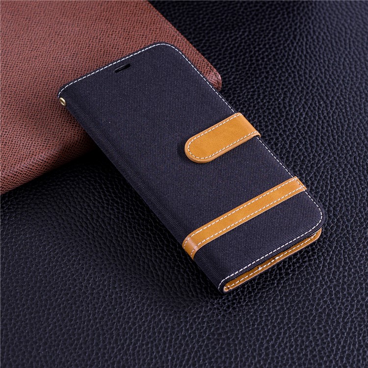 Jeans Stoff Textur Brieftasche Stehen Ledertasche Für Huawei P Smart / Genieße 7S - Schwarz-2