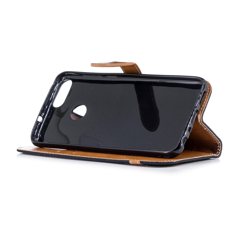 Jeans Stoff Textur Brieftasche Stehen Ledertasche Für Huawei P Smart / Genieße 7S - Schwarz-6