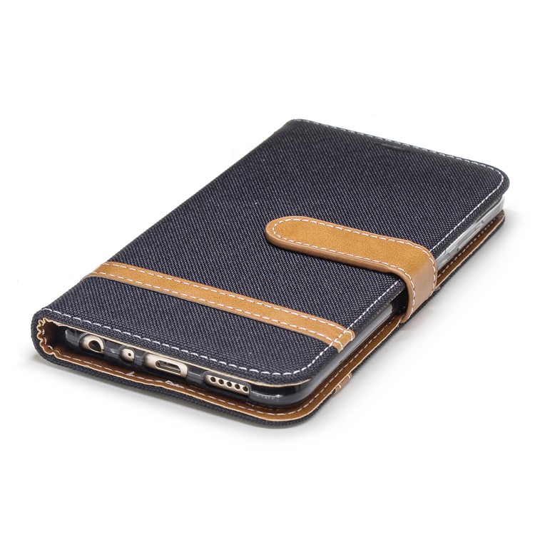 Jeans Stoff Textur Brieftasche Stehen Ledertasche Für Huawei P Smart / Genieße 7S - Schwarz-7
