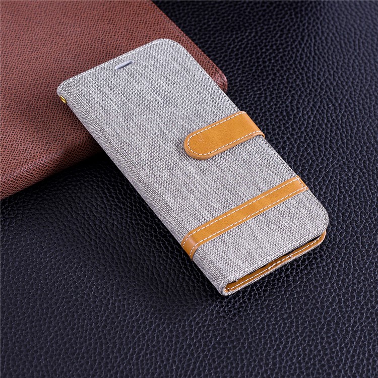 Jeans Cloth Texture Wallet Stand Leather Cover for Huawei P Smart / Enjoy 7S - Grey-2