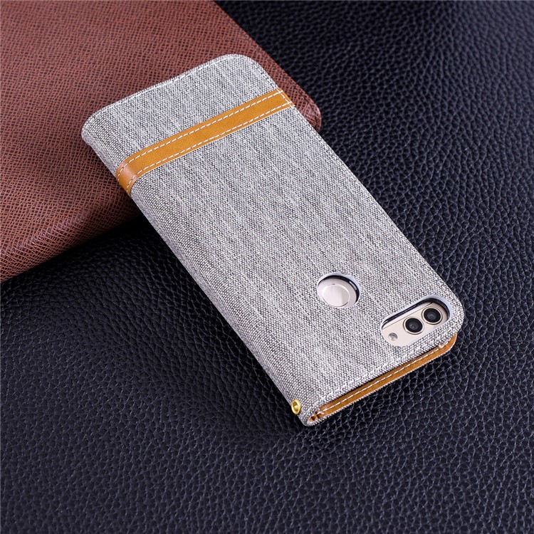 Jeans Cloth Texture Wallet Stand Leather Cover for Huawei P Smart / Enjoy 7S - Grey-3