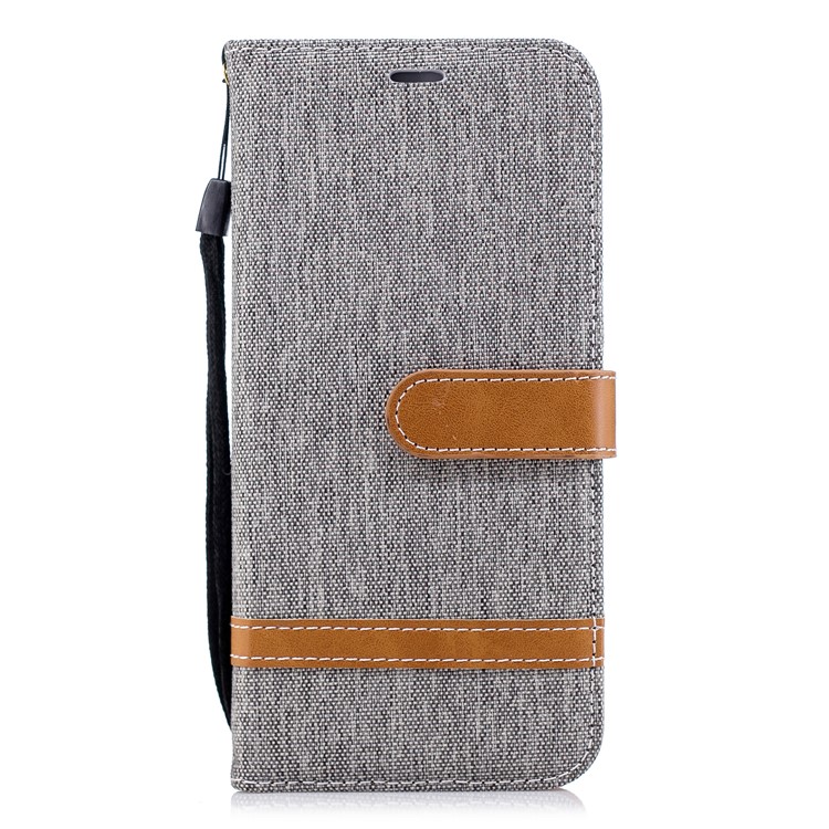 Jeans Cloth Texture Wallet Stand Leather Cover for Huawei P Smart / Enjoy 7S - Grey-4