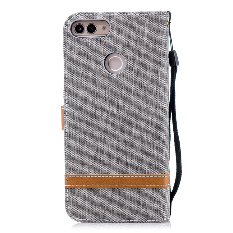 Jeans Cloth Texture Wallet Stand Leather Cover for Huawei P Smart / Enjoy 7S - Grey-5