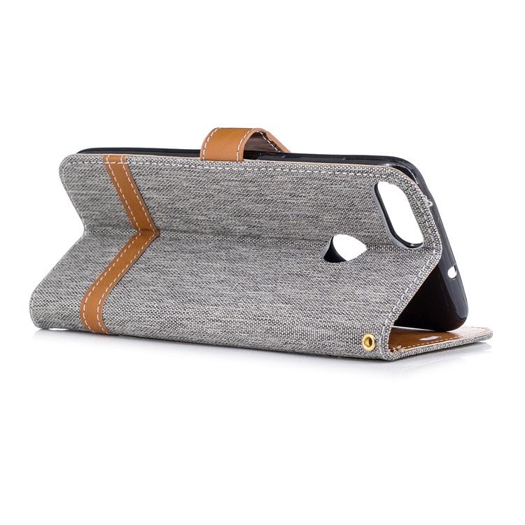 Jeans Cloth Texture Wallet Stand Leather Cover for Huawei P Smart / Enjoy 7S - Grey-6