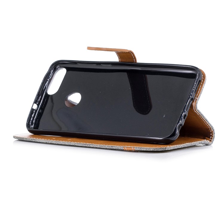 Jeans Cloth Texture Wallet Stand Leather Cover for Huawei P Smart / Enjoy 7S - Grey-7