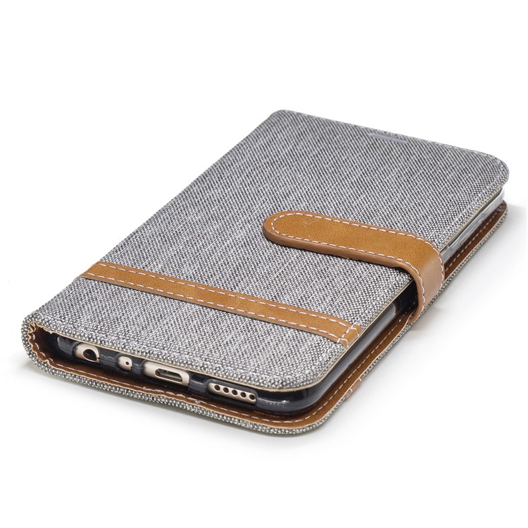 Jeans Cloth Texture Wallet Stand Leather Cover for Huawei P Smart / Enjoy 7S - Grey-8