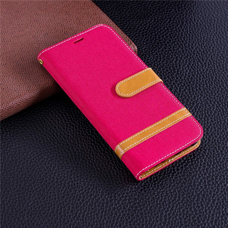 Jeans Cloth Texture Wallet Stand Leather Shell for Huawei P Smart / Enjoy 7S - Red-2