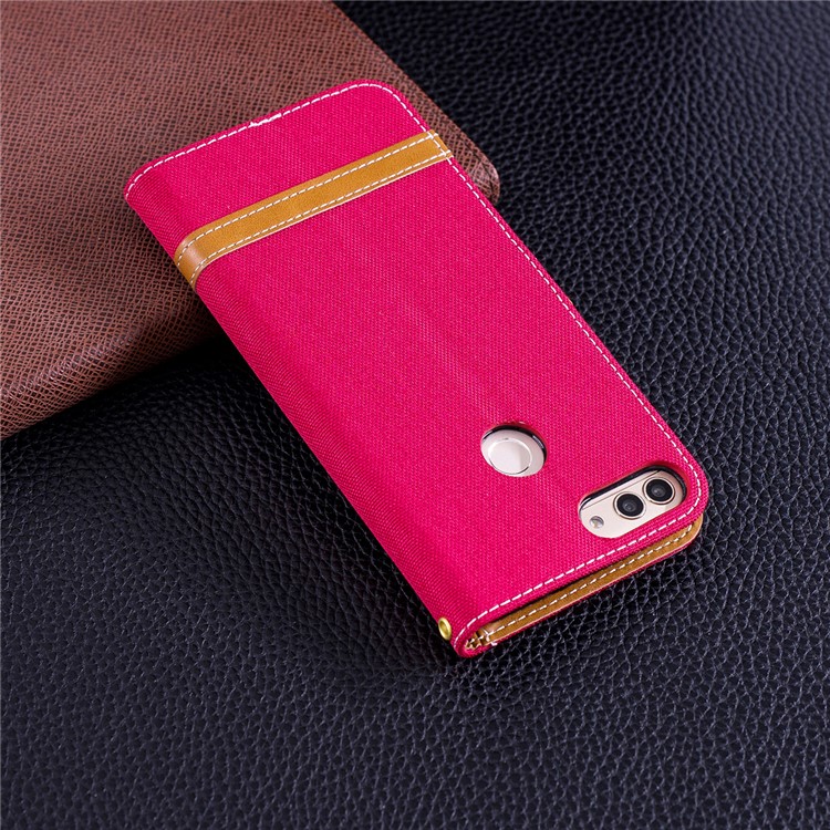 Jeans Cloth Texture Wallet Stand Leather Shell for Huawei P Smart / Enjoy 7S - Red-3