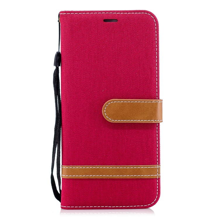 Jeans Cloth Texture Wallet Stand Leather Shell for Huawei P Smart / Enjoy 7S - Red-4
