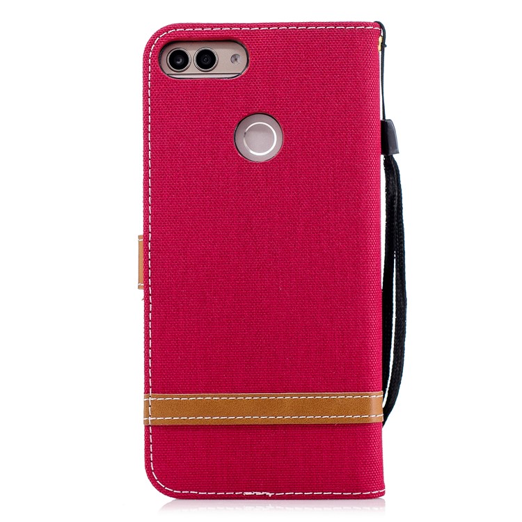 Jeans Cloth Texture Wallet Stand Leather Shell for Huawei P Smart / Enjoy 7S - Red-5