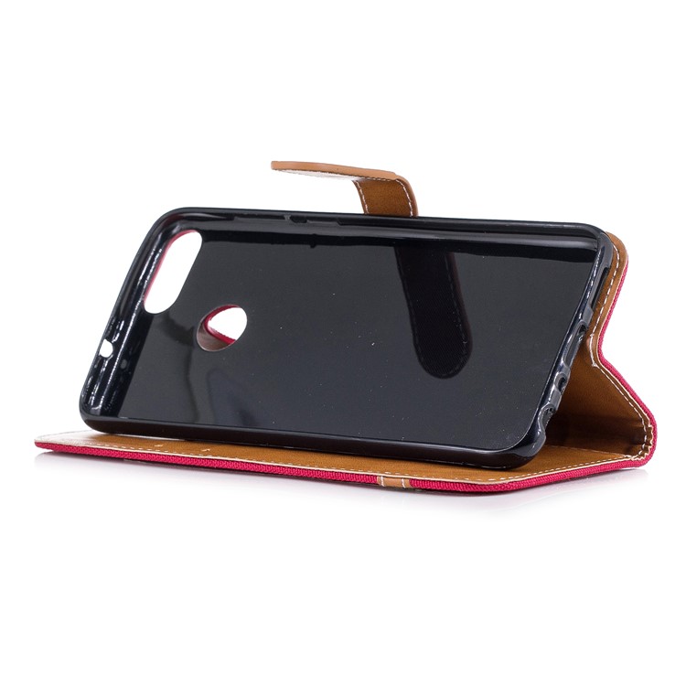 Jeans Cloth Texture Wallet Stand Leather Shell for Huawei P Smart / Enjoy 7S - Red-7