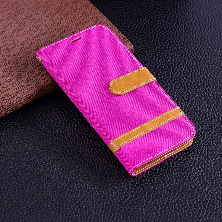 Jeans Cloth Texture Wallet Stand Leather Mobile Case for Huawei P Smart / Enjoy 7S - Rose-2