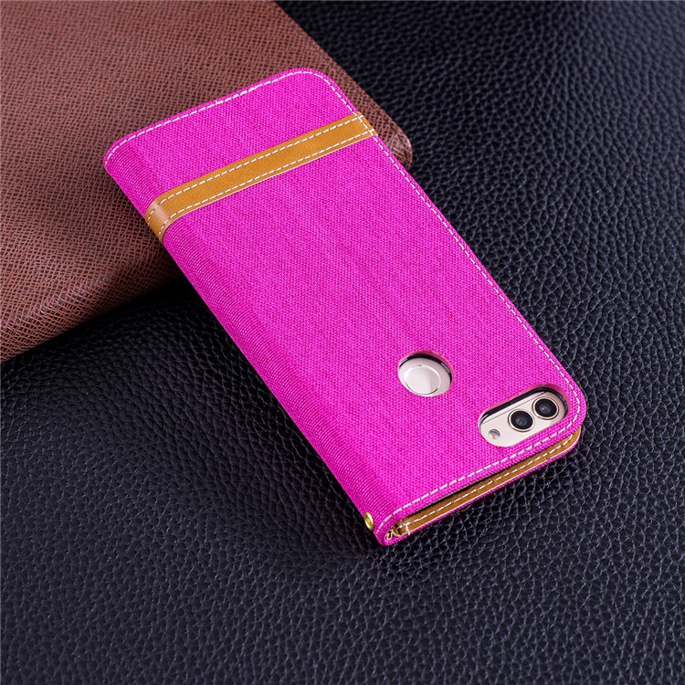 Jeans Cloth Texture Wallet Stand Leather Mobile Case for Huawei P Smart / Enjoy 7S - Rose-3