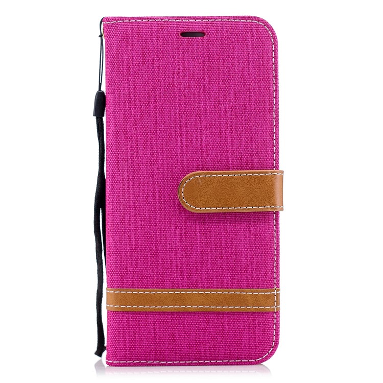 Jeans Cloth Texture Wallet Stand Leather Mobile Case for Huawei P Smart / Enjoy 7S - Rose-4