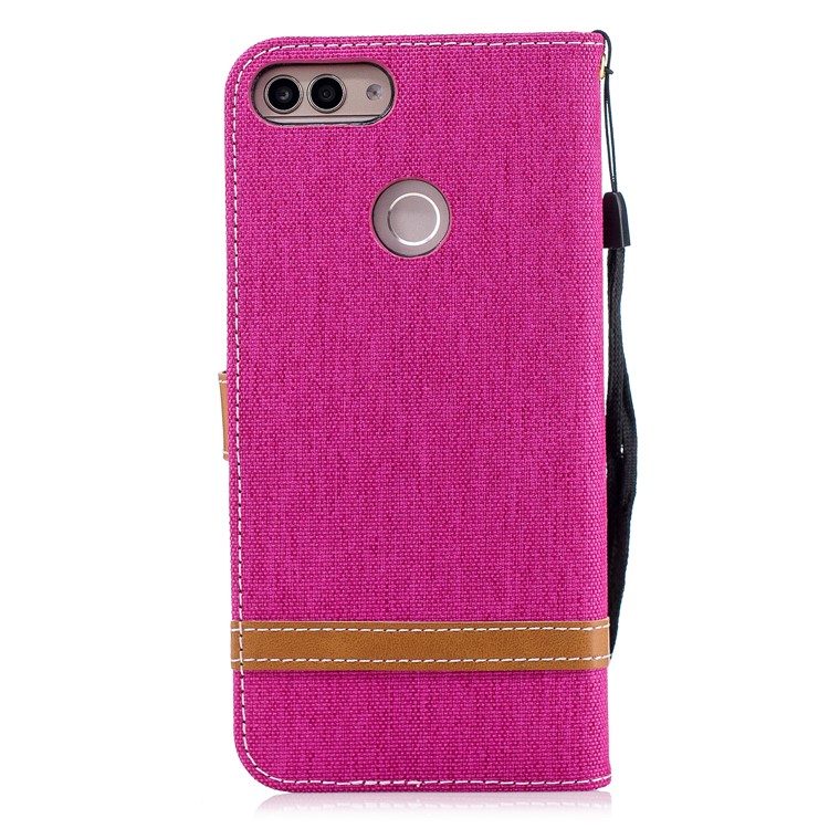 Jeans Cloth Texture Wallet Stand Leather Mobile Case for Huawei P Smart / Enjoy 7S - Rose-5
