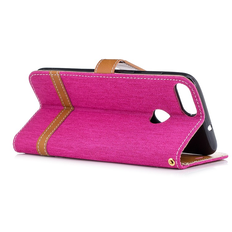 Jeans Cloth Texture Wallet Stand Leather Mobile Case for Huawei P Smart / Enjoy 7S - Rose-6