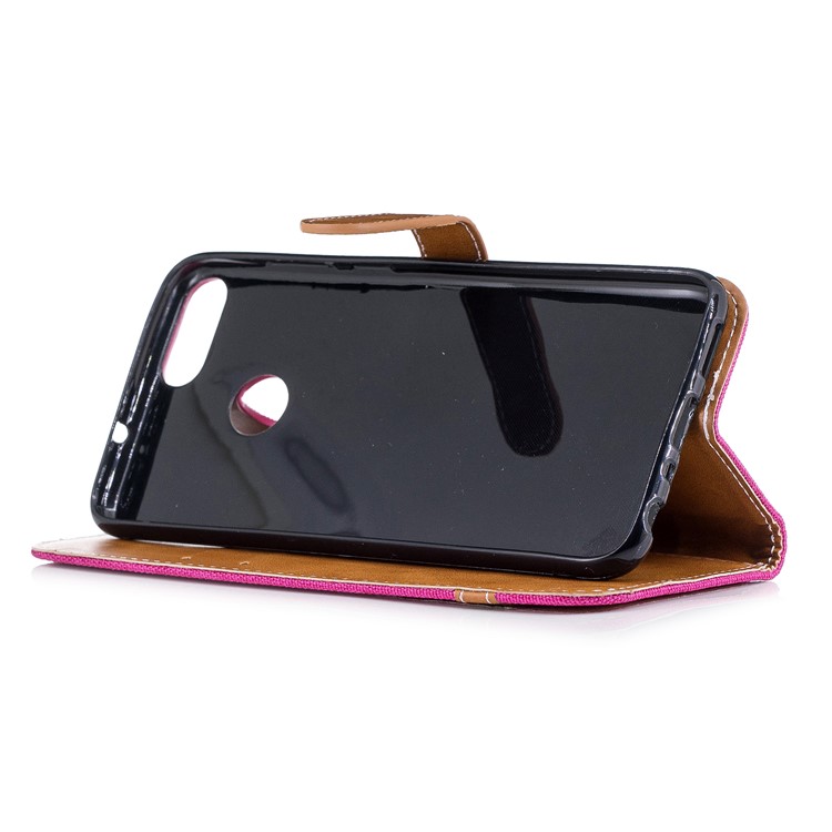 Jeans Cloth Texture Wallet Stand Leather Mobile Case for Huawei P Smart / Enjoy 7S - Rose-7