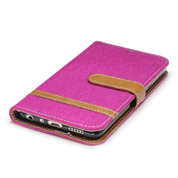 Jeans Cloth Texture Wallet Stand Leather Mobile Case for Huawei P Smart / Enjoy 7S - Rose-8