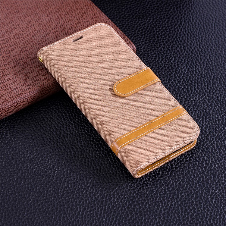 Jeans Cloth Texture Wallet Stand Leather Mobile Cover for Huawei P Smart / Enjoy 7S - Khaki-2