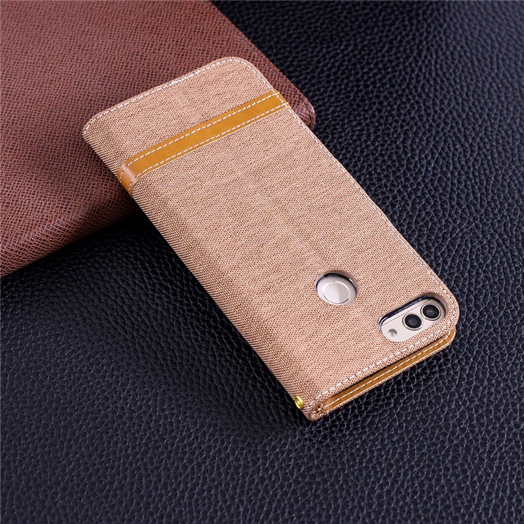 Jeans Cloth Texture Wallet Stand Leather Mobile Cover for Huawei P Smart / Enjoy 7S - Khaki-3