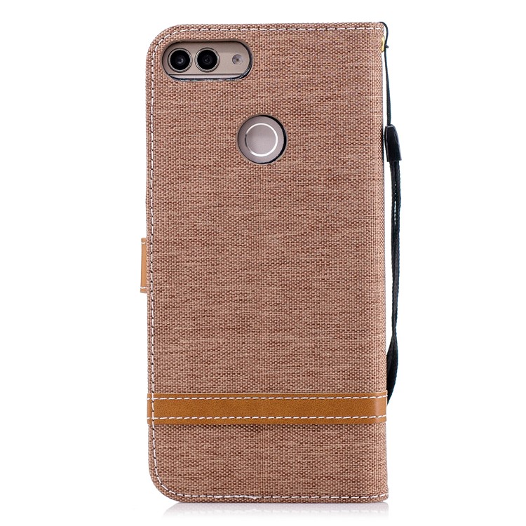 Jeans Cloth Texture Wallet Stand Leather Mobile Cover for Huawei P Smart / Enjoy 7S - Khaki-5