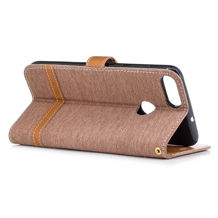 Jeans Cloth Texture Wallet Stand Leather Mobile Cover for Huawei P Smart / Enjoy 7S - Khaki-6