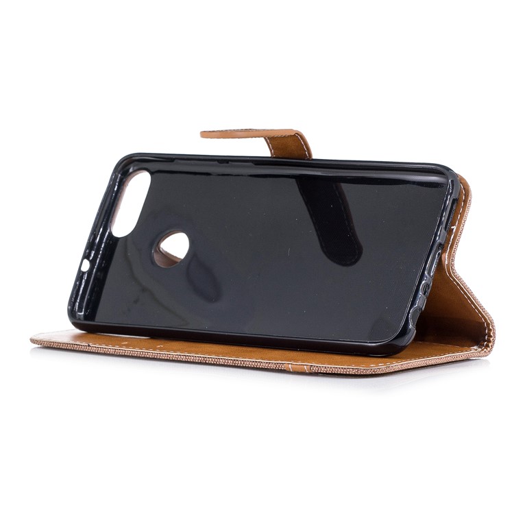 Jeans Cloth Texture Wallet Stand Leather Mobile Cover for Huawei P Smart / Enjoy 7S - Khaki-7