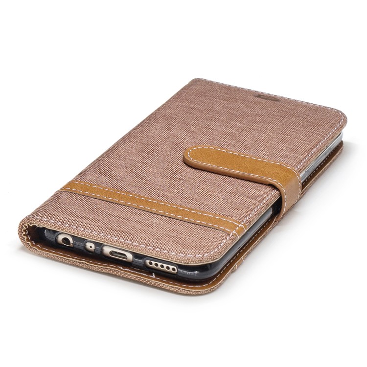 Jeans Cloth Texture Wallet Stand Leather Mobile Cover for Huawei P Smart / Enjoy 7S - Khaki-8