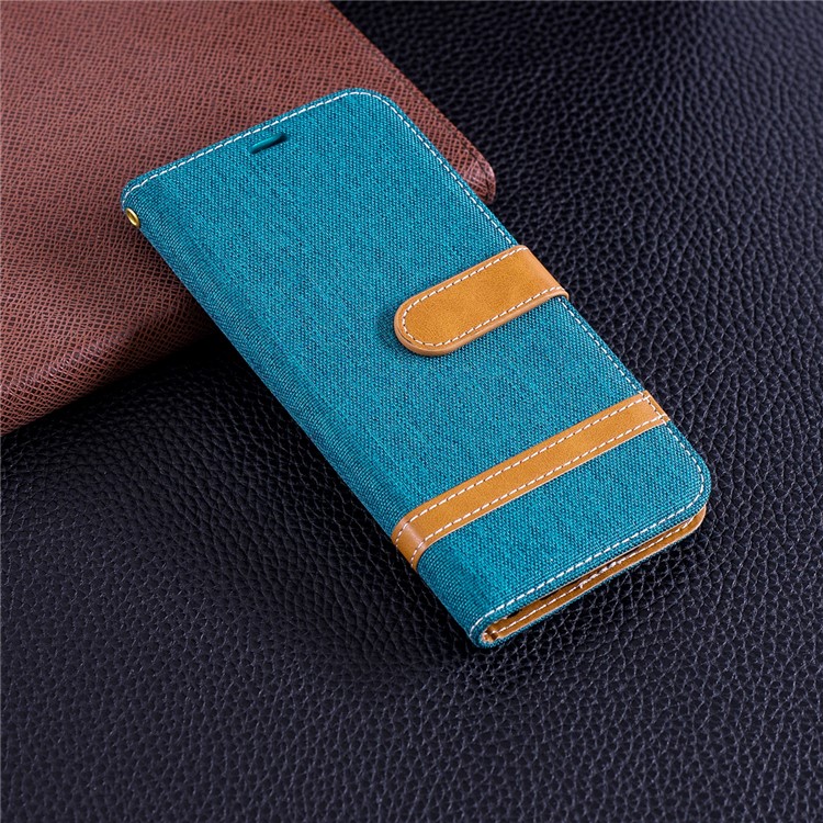 Jeans Cloth Texture Wallet Stand Leather Mobile Shell for Huawei P Smart / Enjoy 7S - Green-2