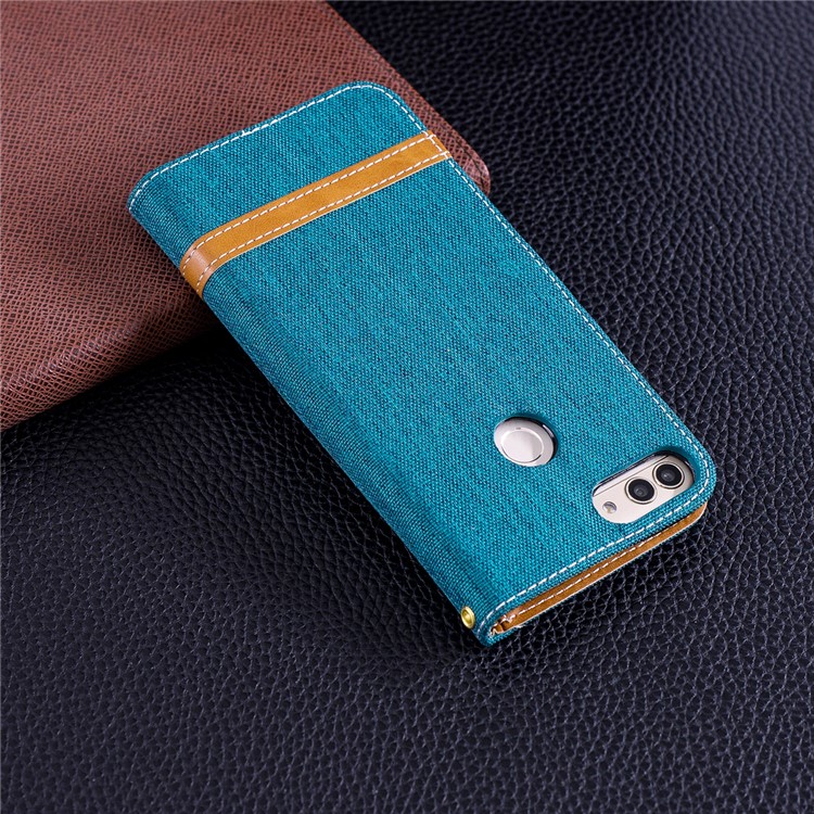 Jeans Cloth Texture Wallet Stand Leather Mobile Shell for Huawei P Smart / Enjoy 7S - Green-3