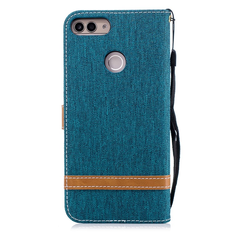 Jeans Cloth Texture Wallet Stand Leather Mobile Shell for Huawei P Smart / Enjoy 7S - Green-5
