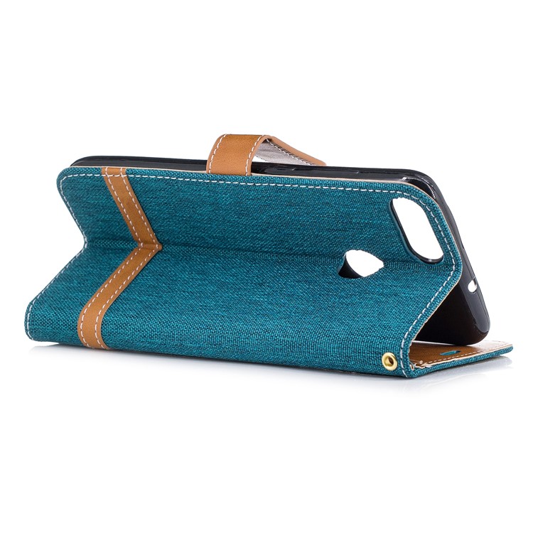 Jeans Cloth Texture Wallet Stand Leather Mobile Shell for Huawei P Smart / Enjoy 7S - Green-6