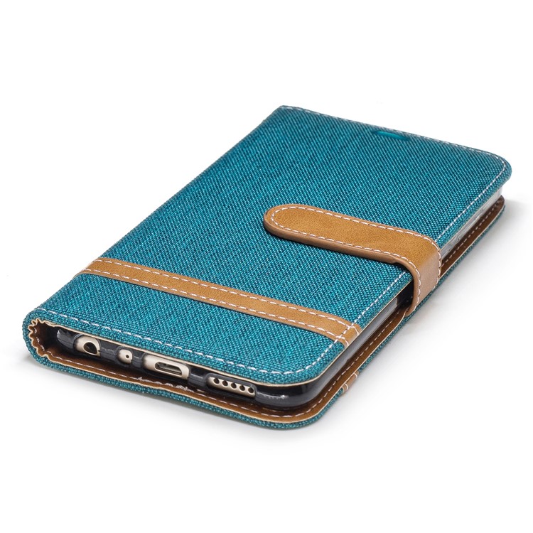 Jeans Cloth Texture Wallet Stand Leather Mobile Shell for Huawei P Smart / Enjoy 7S - Green-8