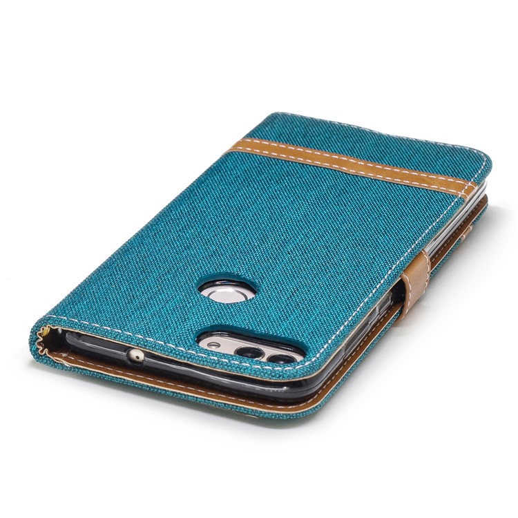 Jeans Cloth Texture Wallet Stand Leather Mobile Shell for Huawei P Smart / Enjoy 7S - Green-9