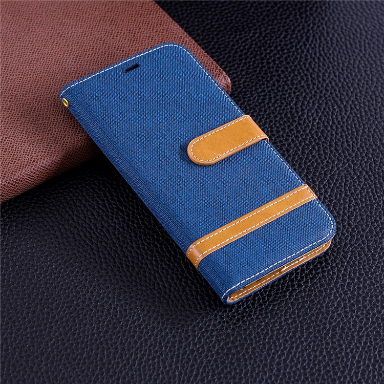 Jeans Cloth Texture Wallet Stand Leather Case Accessory for Huawei P Smart / Enjoy 7S - Dark Blue-2