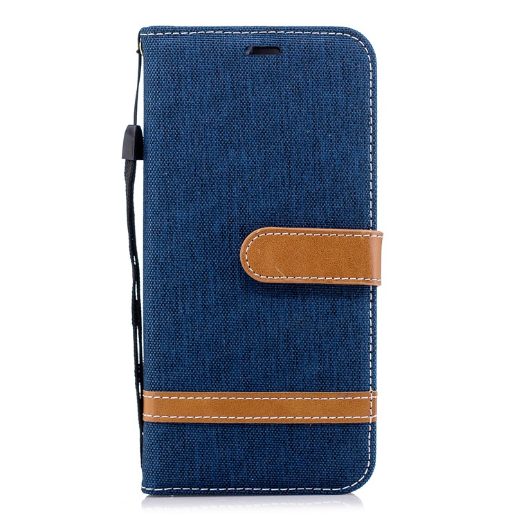 Jeans Cloth Texture Wallet Stand Leather Case Accessory for Huawei P Smart / Enjoy 7S - Dark Blue-4