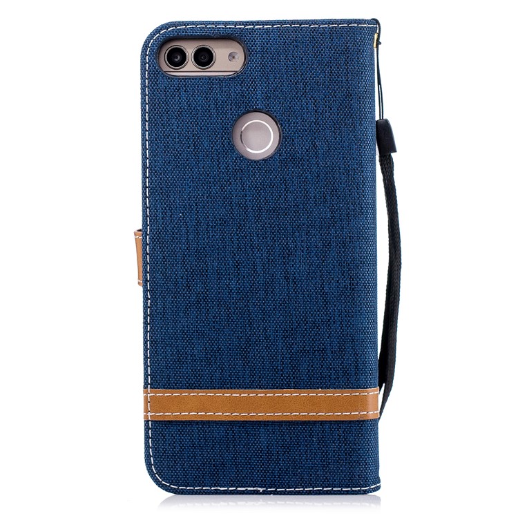 Jeans Cloth Texture Wallet Stand Leather Case Accessory for Huawei P Smart / Enjoy 7S - Dark Blue-5
