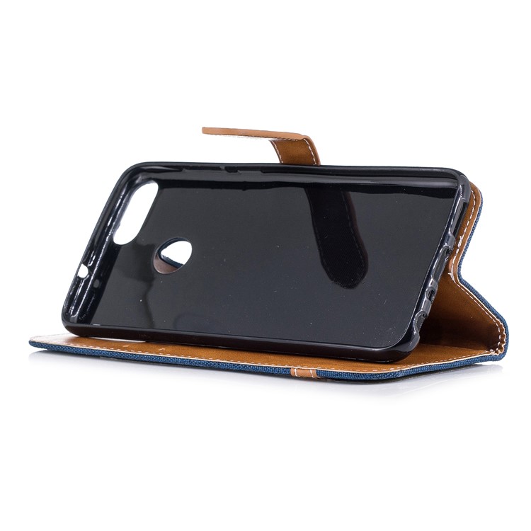 Jeans Cloth Texture Wallet Stand Leather Case Accessory for Huawei P Smart / Enjoy 7S - Dark Blue-7