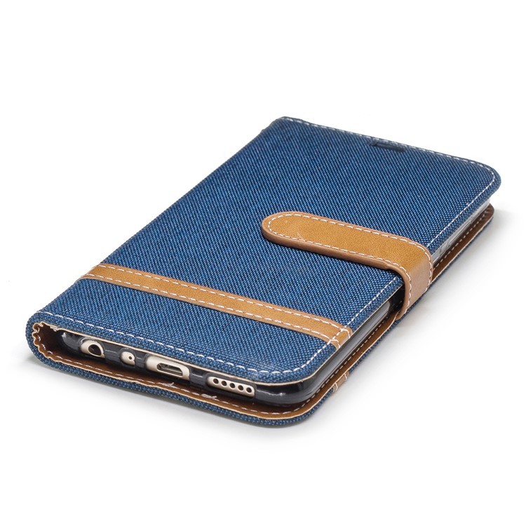 Jeans Cloth Texture Wallet Stand Leather Case Accessory for Huawei P Smart / Enjoy 7S - Dark Blue-8
