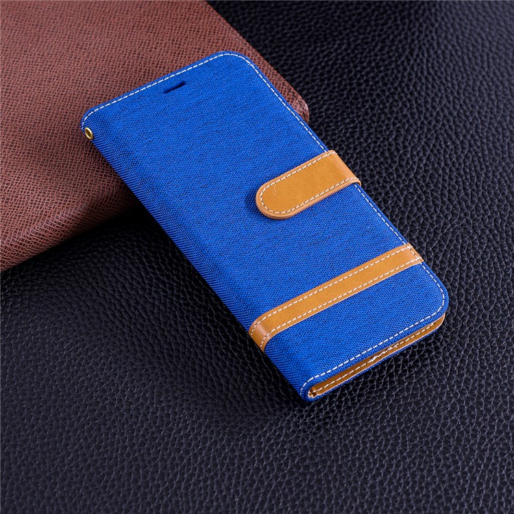 Jeans Cloth Texture Wallet Stand Leather Protector Case for Huawei P Smart / Enjoy 7S - Baby Blue-2