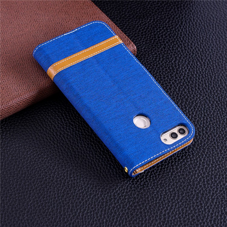 Jeans Cloth Texture Wallet Stand Leather Protector Case for Huawei P Smart / Enjoy 7S - Baby Blue-3