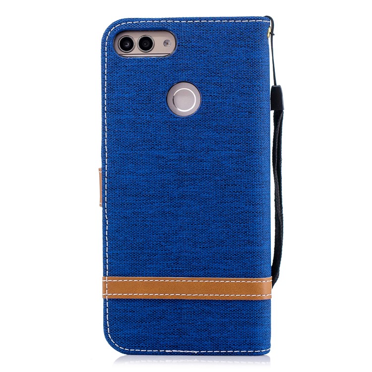 Jeans Cloth Texture Wallet Stand Leather Protector Case for Huawei P Smart / Enjoy 7S - Baby Blue-5