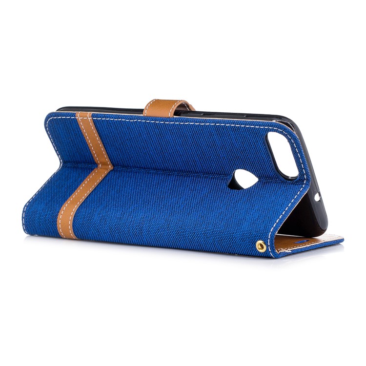 Jeans Cloth Texture Wallet Stand Leather Protector Case for Huawei P Smart / Enjoy 7S - Baby Blue-6