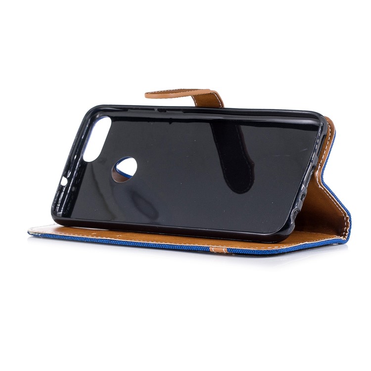 Jeans Cloth Texture Wallet Stand Leather Protector Case for Huawei P Smart / Enjoy 7S - Baby Blue-7