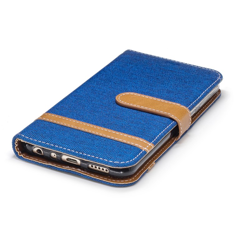Jeans Cloth Texture Wallet Stand Leather Protector Case for Huawei P Smart / Enjoy 7S - Baby Blue-8