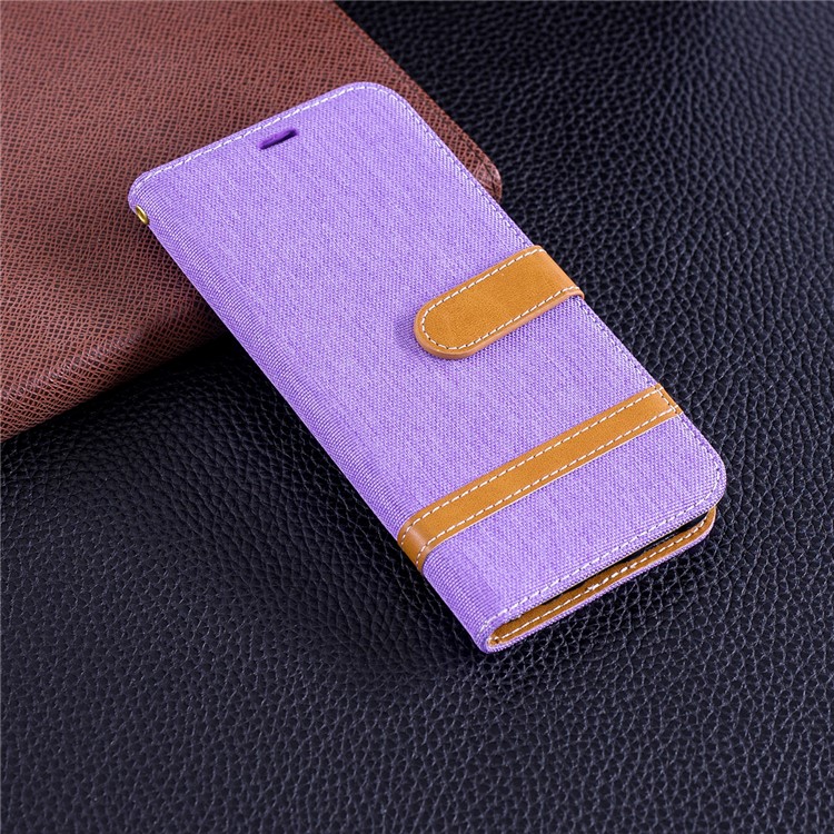 Jeans Cloth Texture Wallet Stand Leather Cover Case for Huawei P Smart / Enjoy 7S - Purple-2